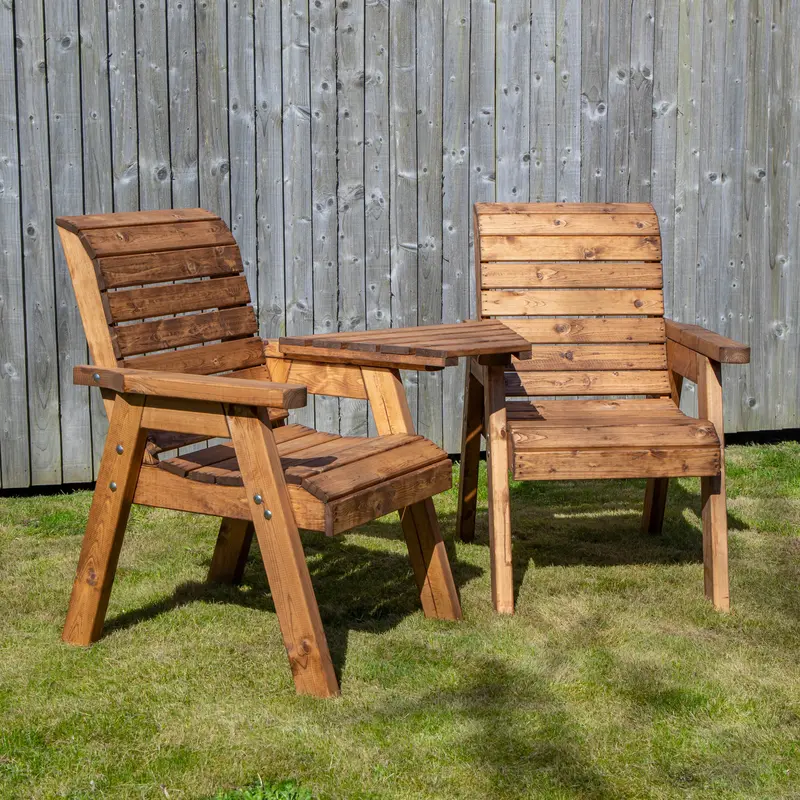 Charles Taylor Two-Seater Garden Love Seat – Flat-Pack Rustic Timber With Tray 1