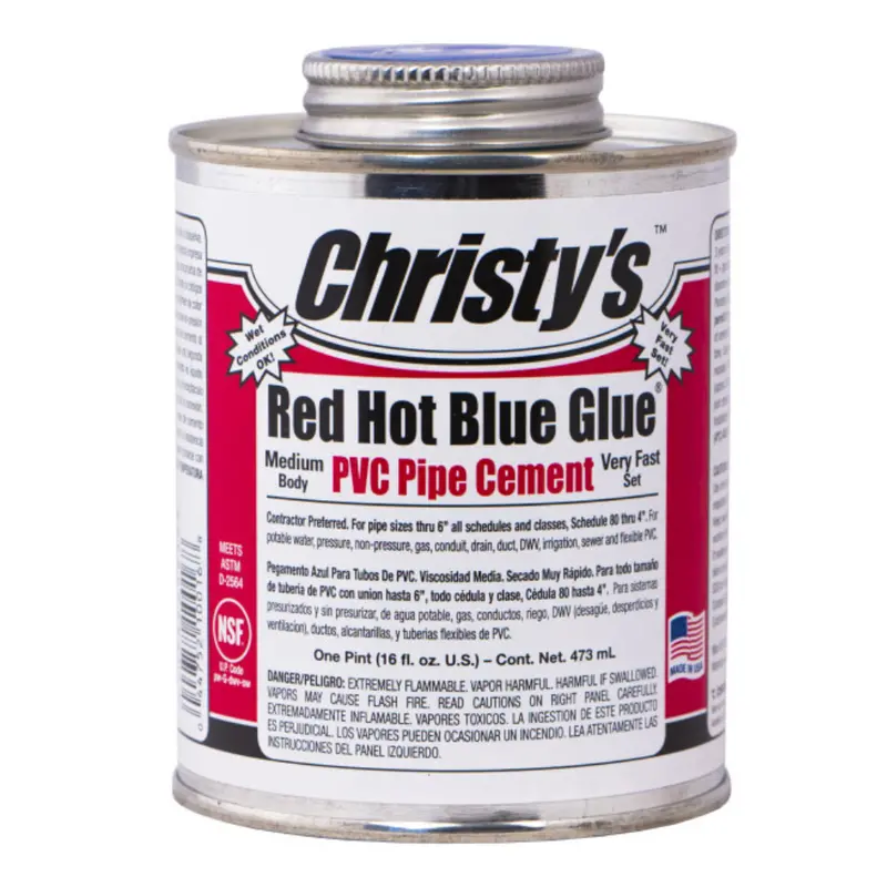 Christys Red Hot Blue Glue – Pint Container For Pvc/Cpvc Pipe Sealing 1