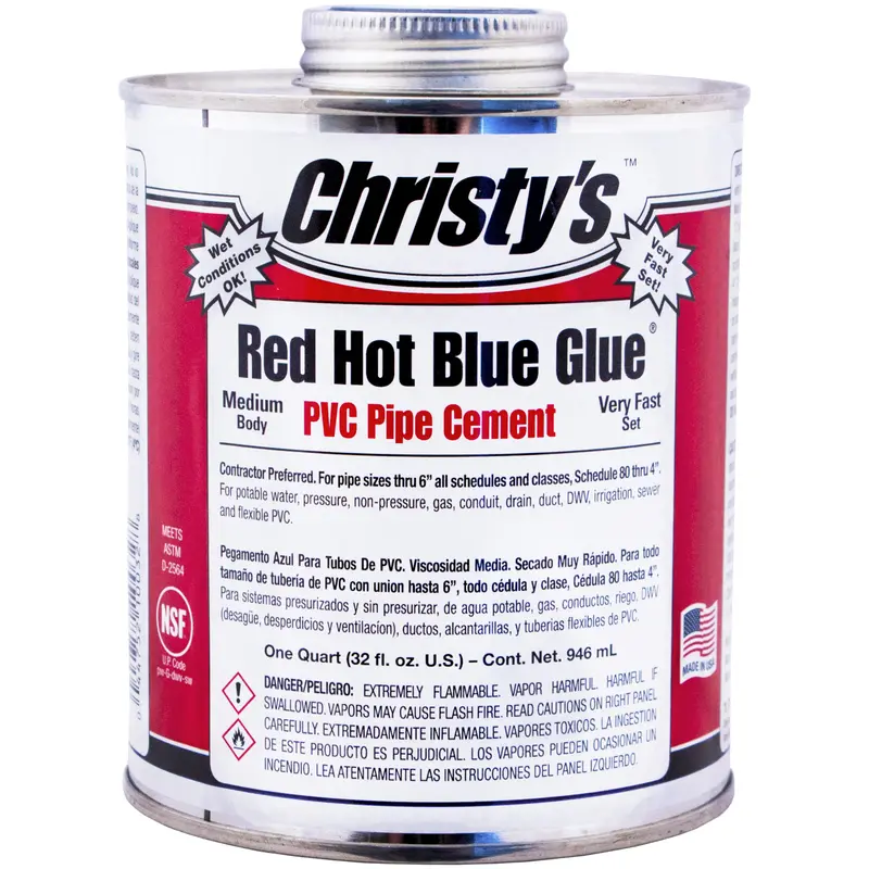 Christys Red Hot Blue Glue – Quart Container For Pvc/Cpvc Pipe Sealing 1