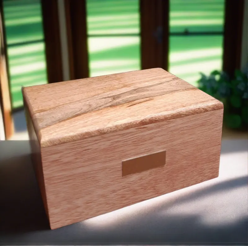 Classic Wooden Pet Cremation Urn – Includes Custom Engraved Name Plate Option 1
