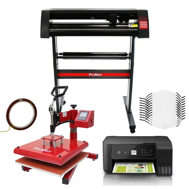 Complete Heat Transfer Starter Kit: 10 Masks, Swing Press, Eco Tank Printer, Vinyl Cutter & Signcut Pro Software 1