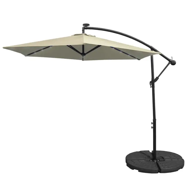 Cream 3-Meter Led Cantilever Parasol With Fan And Reinforced Base 1