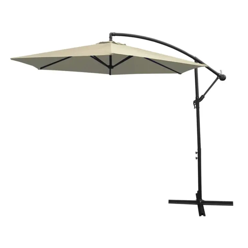 Cream Cantilever Shade Umbrella With Cooling Fan Base 1