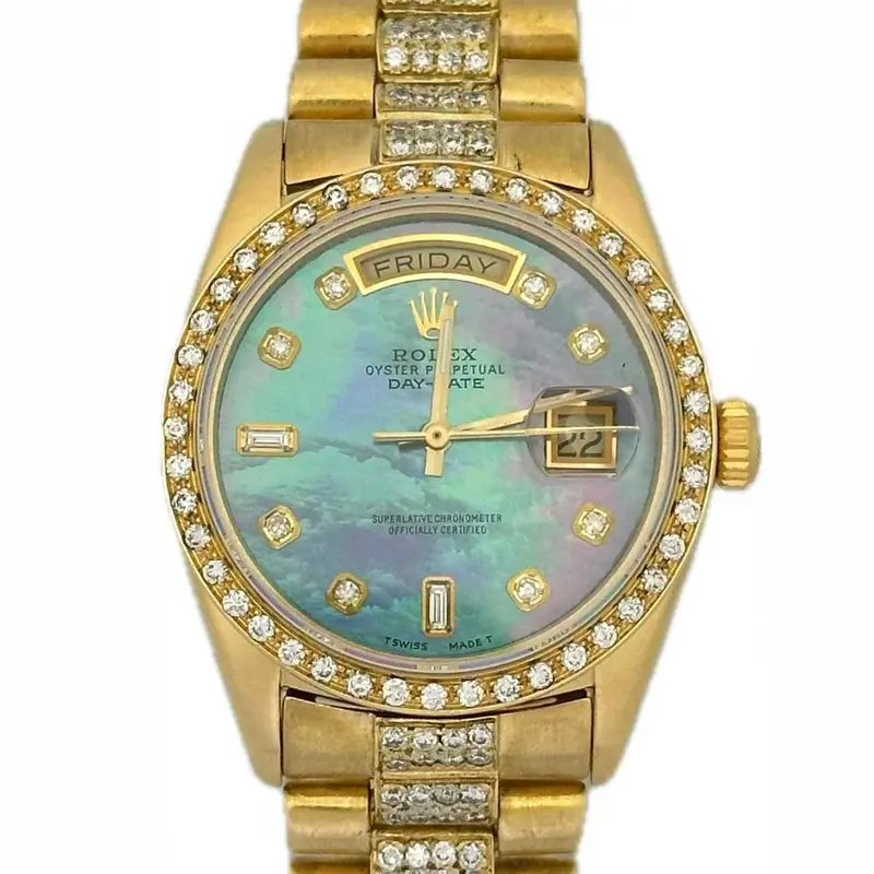 Custom Rolex Day-Date President With Opal-Dial, Diamond Bezel & Bracelet 1