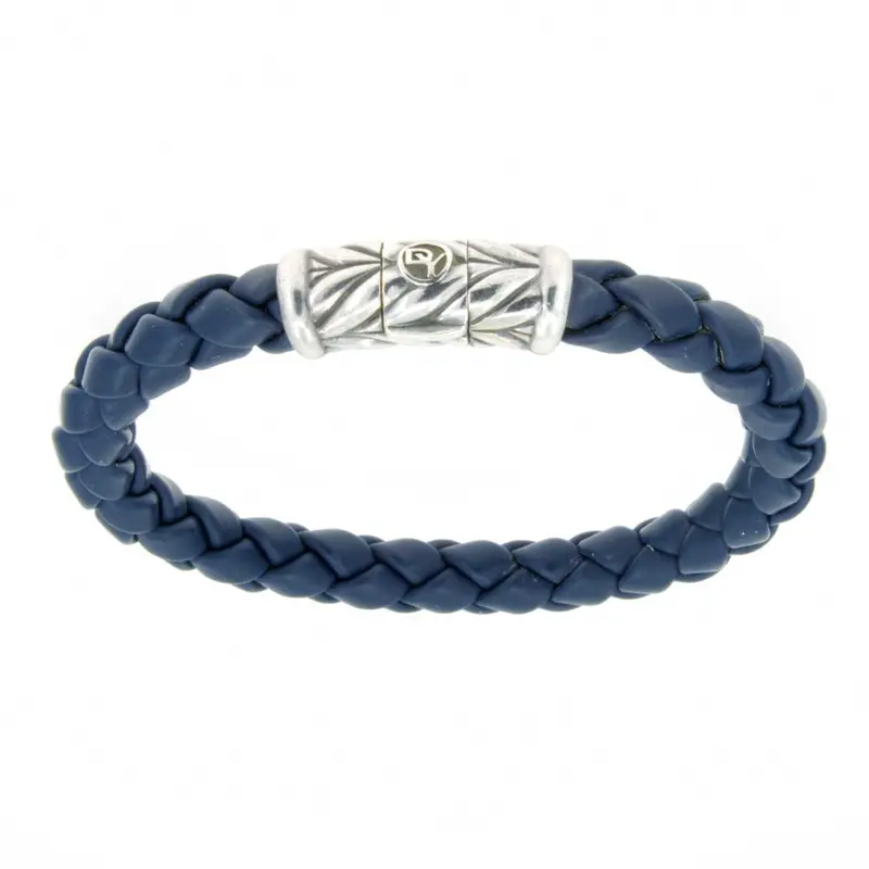 David Yurman Chevron Rubber-Weave Bracelet In Navy Blue 1