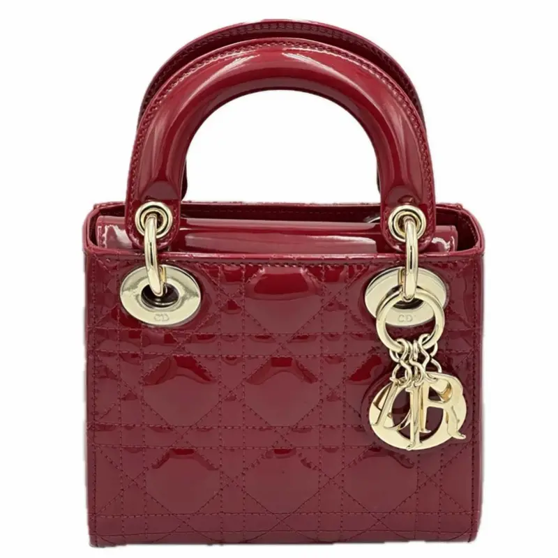 Dior Mini Lady Dior Bag In Cherry Red Patent Calfskin – Cannage Stitching 1