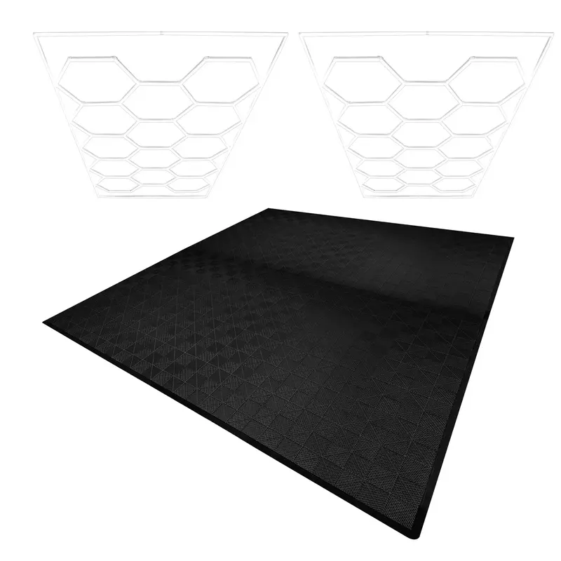 Dual Hexagonal Led Lights + 225 Black Vented Garage Floor Tiles With Edge Pieces 1