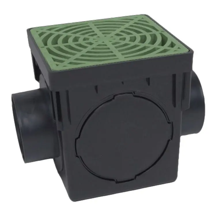 Dura 9" Double-Outlet Catch Basin With Green Grating (Model 090-K) 1