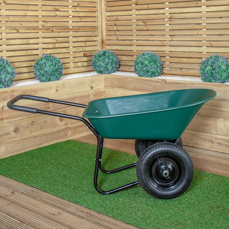 Durable Two-Wheel Pneumatic Garden Wheelbarrow In Green 1