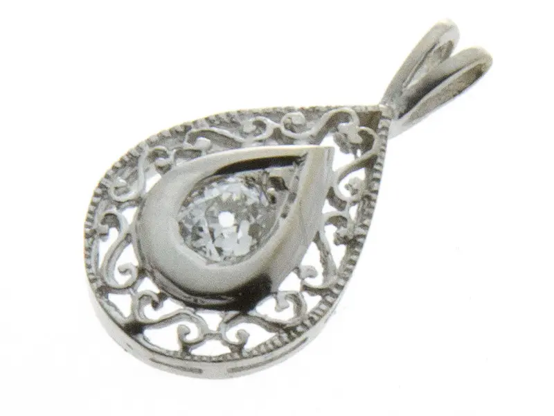 Estate Teardrop Filigree Diamond Pendant 1