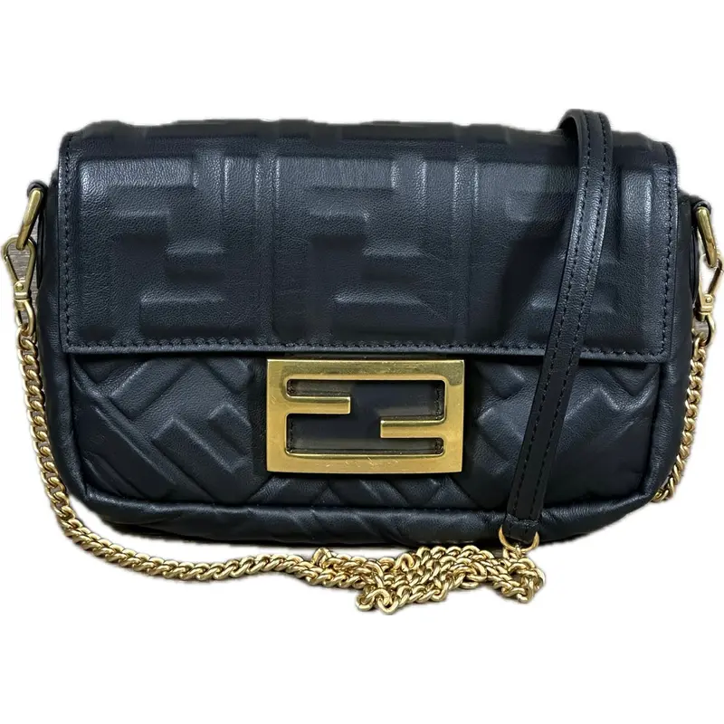 Fendi Black Nappa Leather Ff Mini Baguette Bag 1