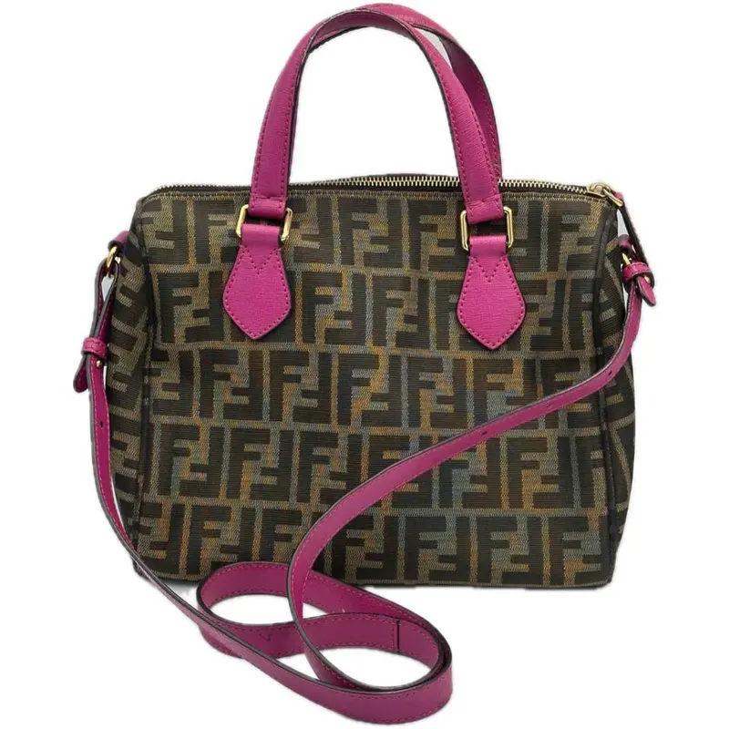 Fendi Forever Bauletto Boston Bag In Tobacco Zucca Print With Magenta Trim 1