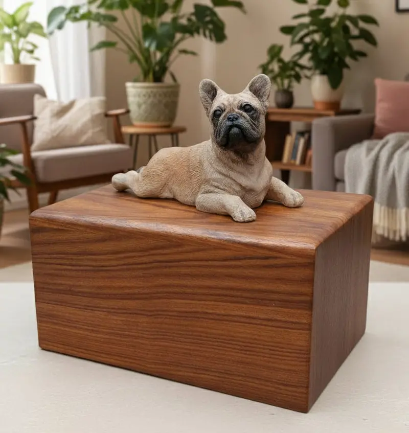 French Bulldog Wooden Pet Cremation Urn – Stylish Casket-Style Ashes Container 1