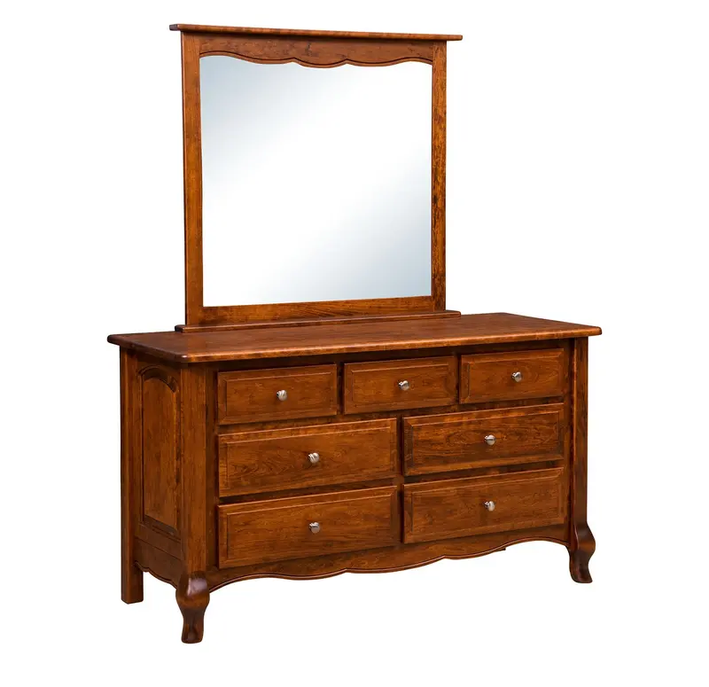 French Country Amish 7-Drawer Dresser With Full-Length Mirror 1
