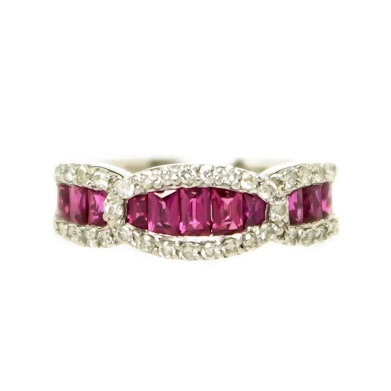 French-Cut Ruby And Diamond Band – Slim Stackable Wedding Ring 1