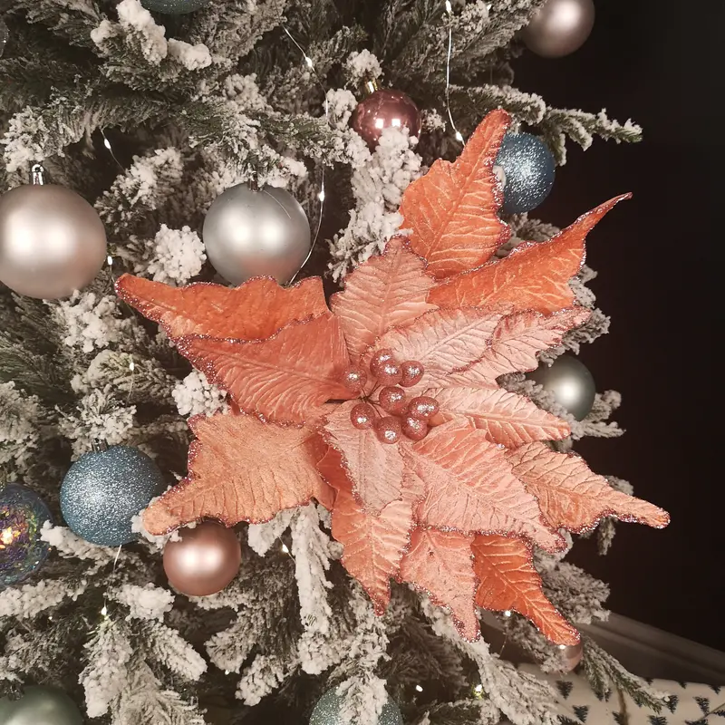 Frosted Coral Pink Poinsettia Stem – 68Cm Soft-Tone Holiday Floral Accent 1
