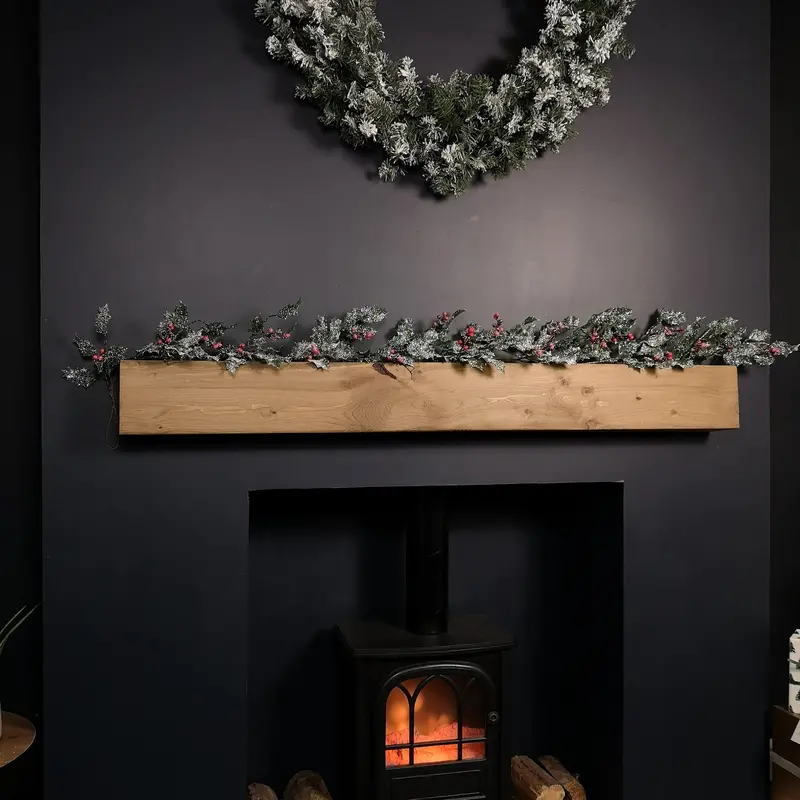 Frosted Green Holly & Berry Glitter Garland – 1.8M Festive Wreath Alternative 1