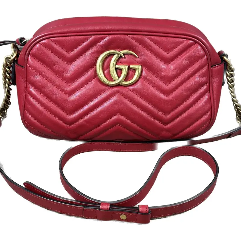 Gg Marmont Small Red Leather Shoulder Bag By Gucci 1