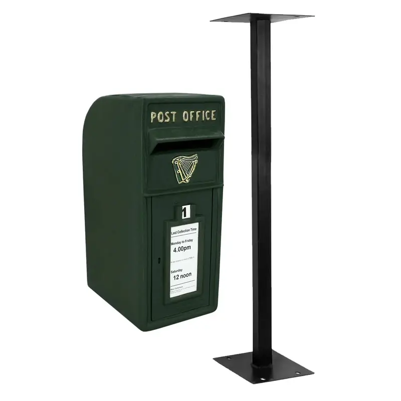 Green Irish Post Box Replica With Stand – Celtic-Inspired Exterior Decoration 1