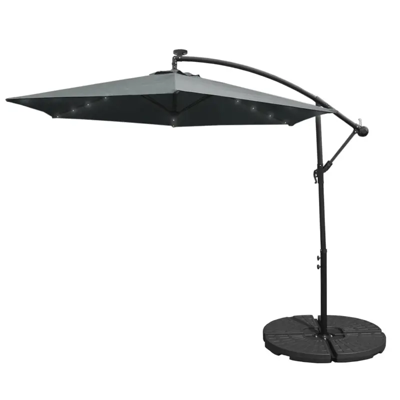 Grey 3-Meter Led Cantilever Parasol With Cooling Fan And Durable Base 1