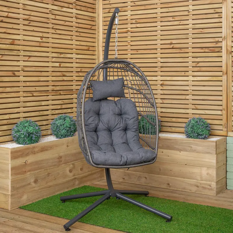 Grey All-In-One Hanging Egg Chair Set With Stand And Weatherproof Cover 1