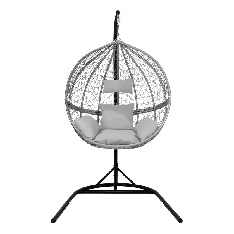 Grey Woven Rattan Hanging Egg Chair – Indoor/Outdoor Suspended Seating 1