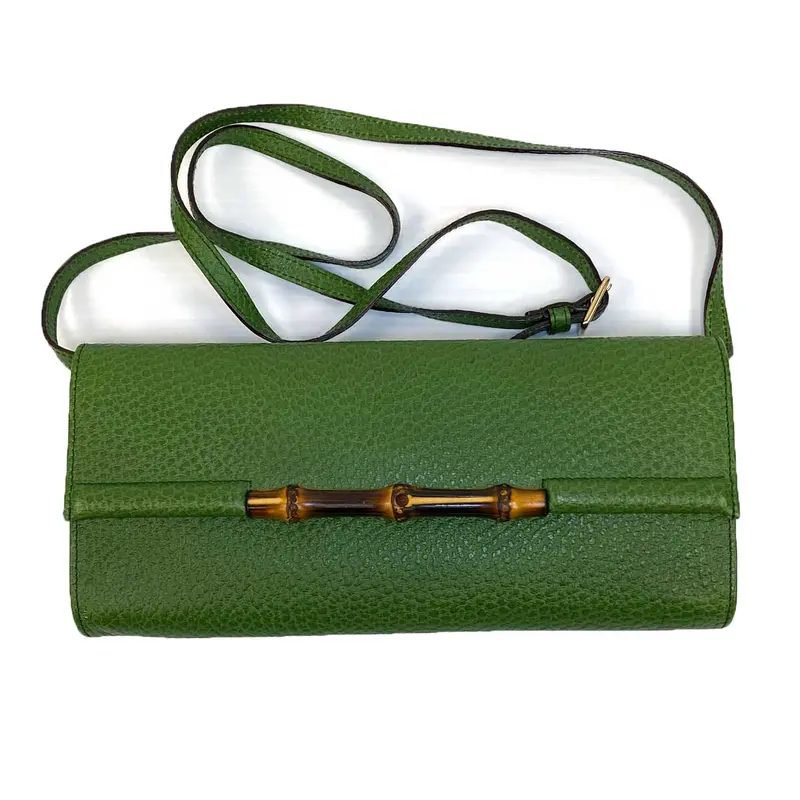 Gucci Bamboo-Handle Green Leather Clutch Bag 1