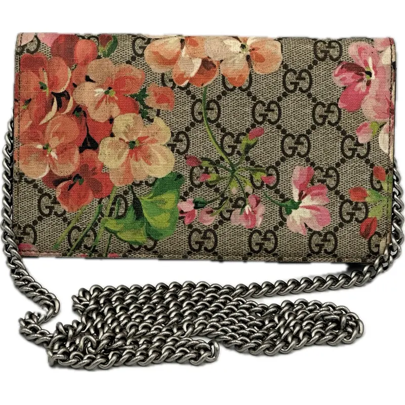 Gucci Blooms Monogram Canvas Chain Wallet 1