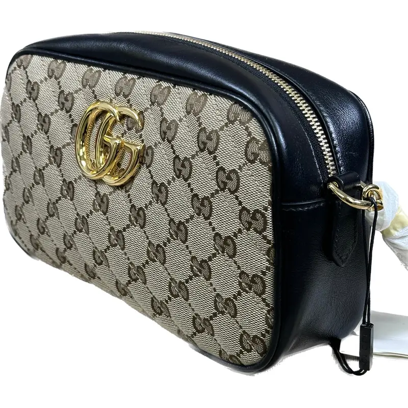 Gucci Gg Marmont Crossbody Bag – Black Canvas And Leather Shoulder Style 1