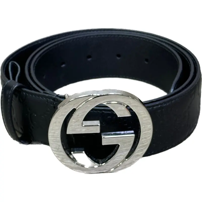 Gucci Gg Signature Black Leather Belt – Size 40 1