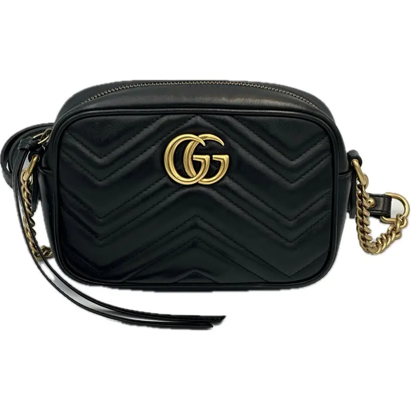 Gucci Marmont Mini Camera Bag – Sleek Black Lambskin Design 1