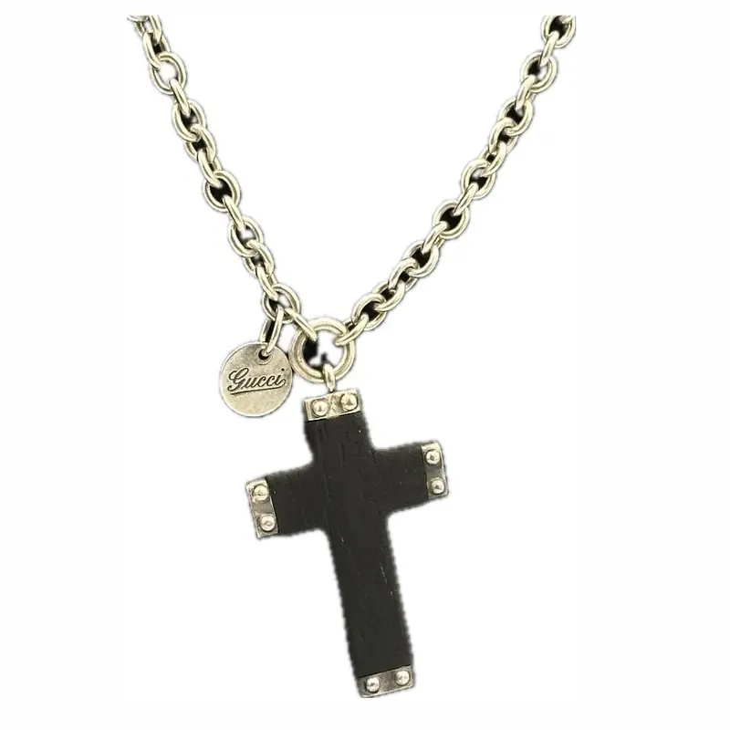 Gucci Wood Cross Pendant On Sterling Silver Chain 1