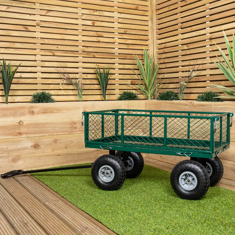 Heavy-Duty Green Metal Garden Trolley – Festival Cart, Wheelbarrow & Utility Truck For Outdoor Use 1