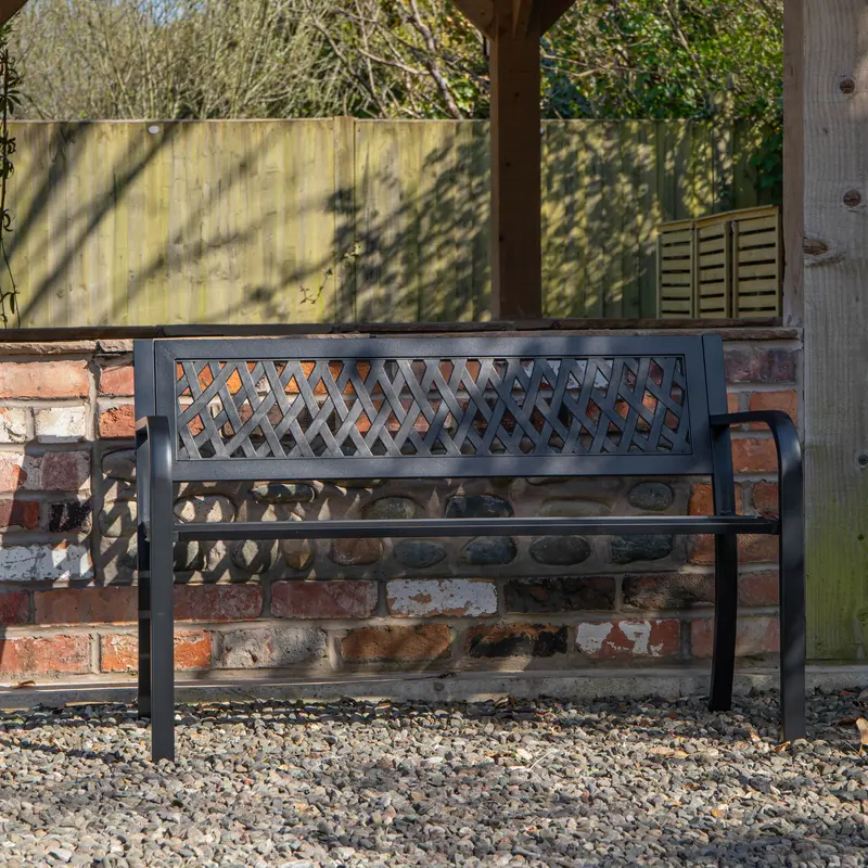 Keswick Modern 2-Seater Metal Garden Bench With Lattice Back Design 1
