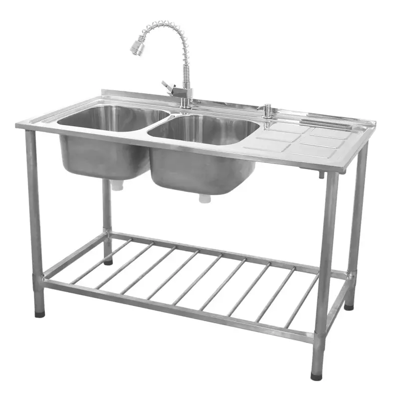 Kukoo Double-Bowl Commercial Sink With Right-Hand Drainer 1