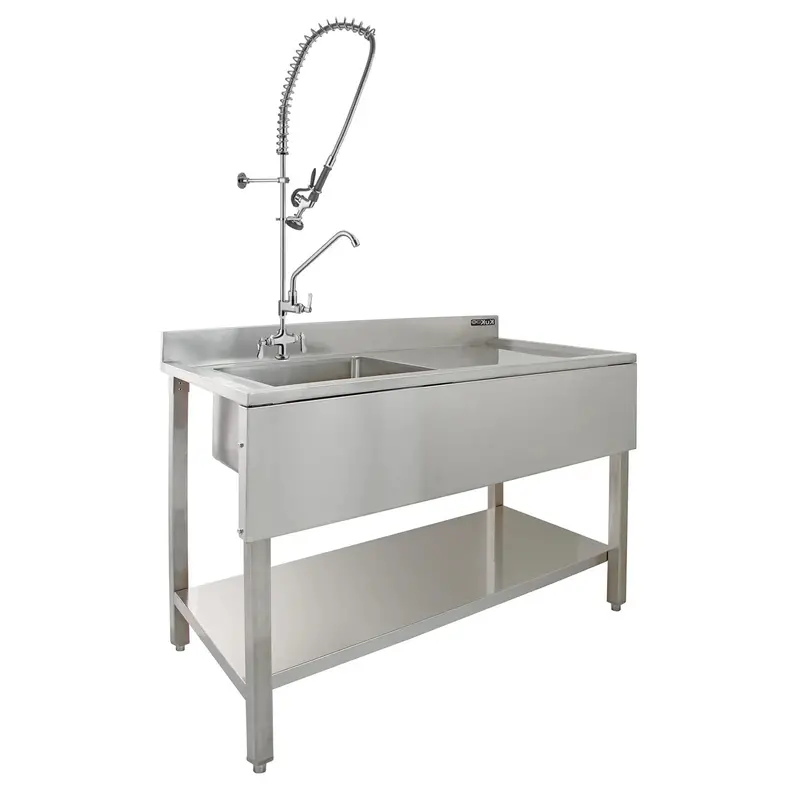 Kukoo Heavy-Duty Commercial Sink With Right-Side Drain Board And Pre-Rinse Faucet 1
