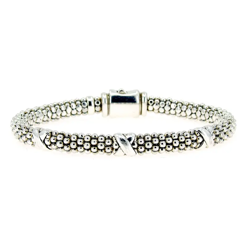 Lagos Signature Caviar Beaded X Bracelet – Textured 18K Gold Design 1