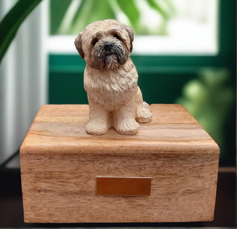Light-Finish Lhasa Apso Wooden Cremation Urn For Ashes 1