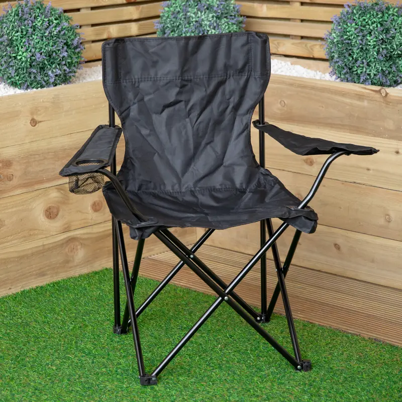 Lightweight Foldable Outdoor Chair – Black Canvas Seat With Cup Holder & Carry Bag 1