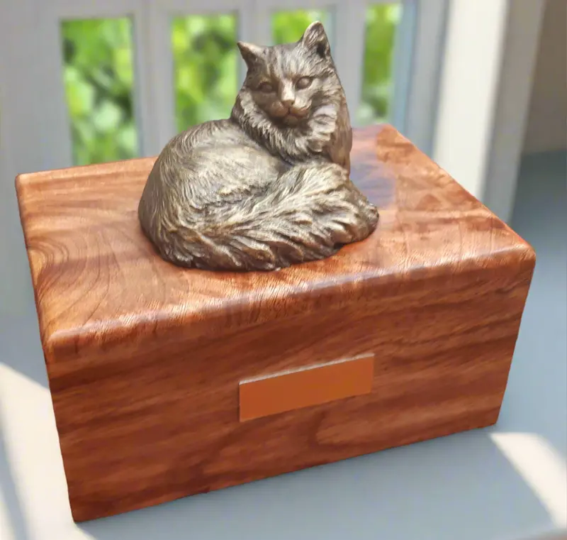 Longhaired Feline Cremation Urn – Handcrafted Wooden Keepsake For Pet Ashes 2