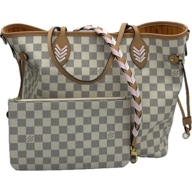 Louis Vuitton Neverfull Mm In Damier Azur With Braided Orange Accents 1