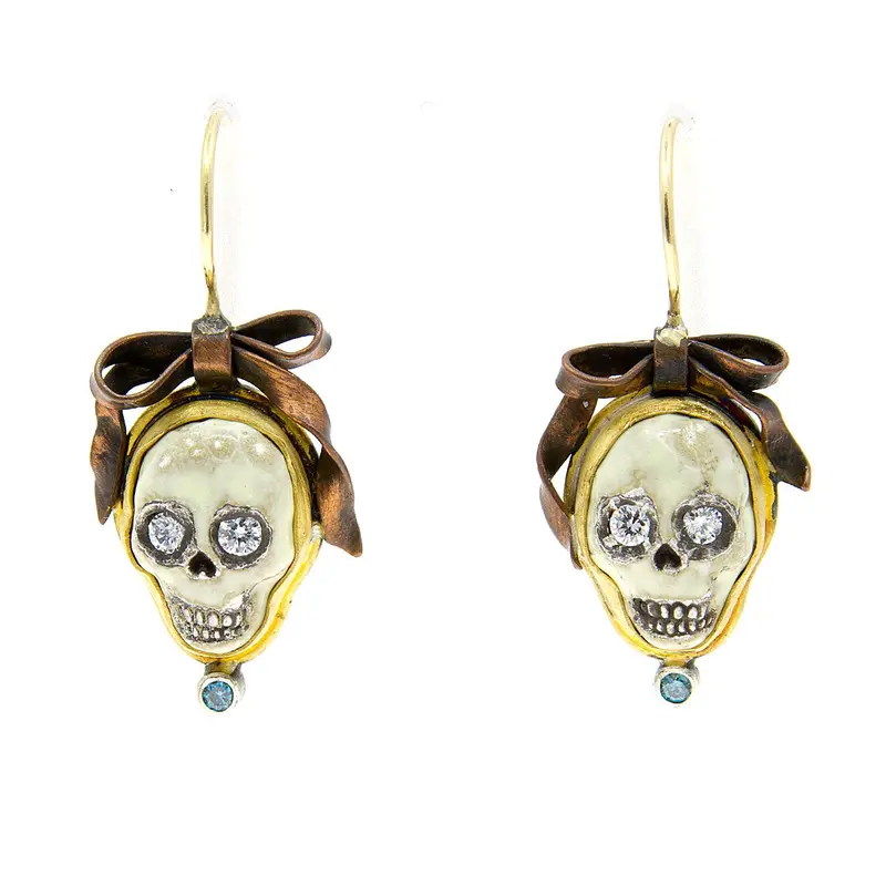 Melinda Risk Skull-And-Bows Diamond Stud Earrings 1