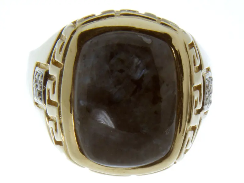 Men'S 14K Yellow Gold Agate Inlay Ring With Diamond Accents 1