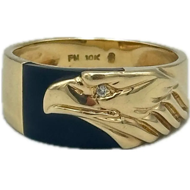 Men’S Eagle Motif Ring Featuring Black Onyx Inlay 1