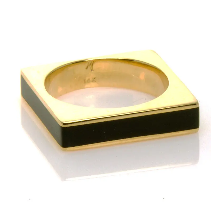 Modernist Black Onyx Square Ring In 14K White Gold 1