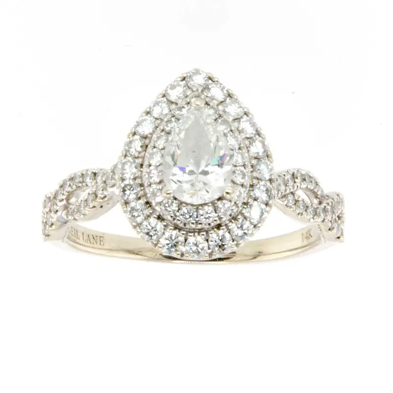 Neil Lane Pear-Shaped Diamond Engagement Ring – 1.63Ct Double Halo Setting 1