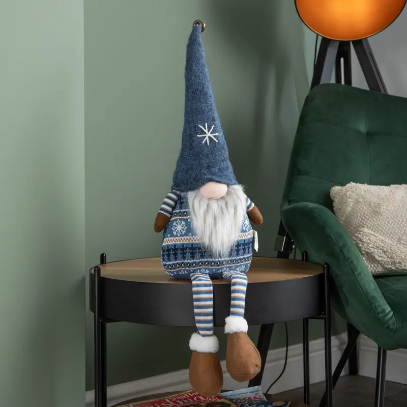 Nordic-Style Christmas Gnome Decoration – 48Cm Blue Hat & Bell, Dangly Legs 1