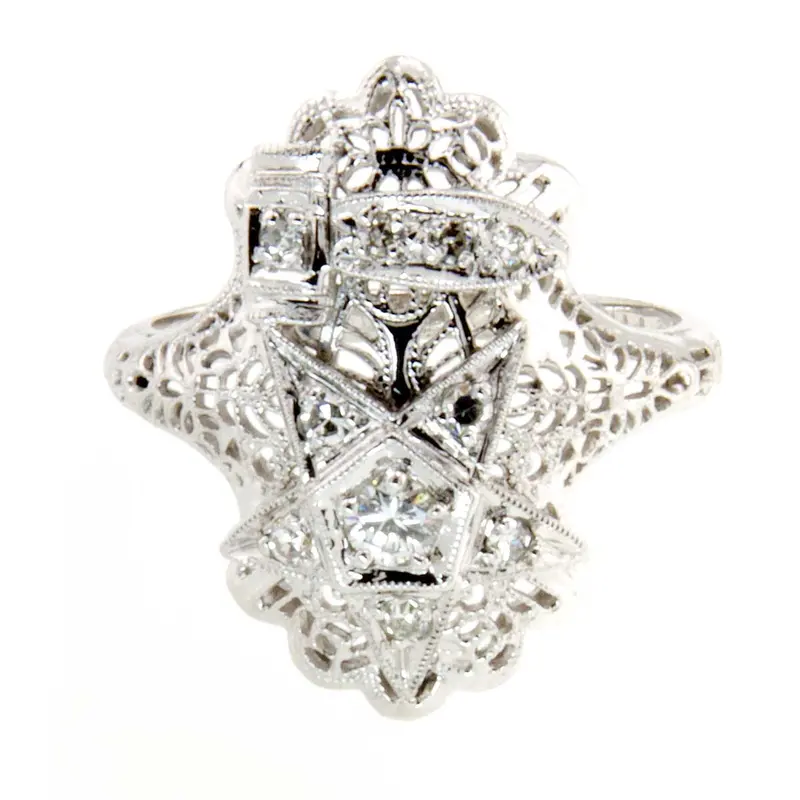 Order Of The Eastern Star Filigree Ring – Antique-Style Diamond Accent Band 1