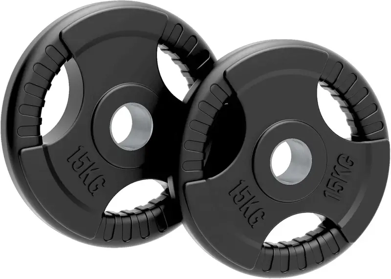 Pair Of 15 Kg Olympic Tri-Grip Rubber Plates – Black 1