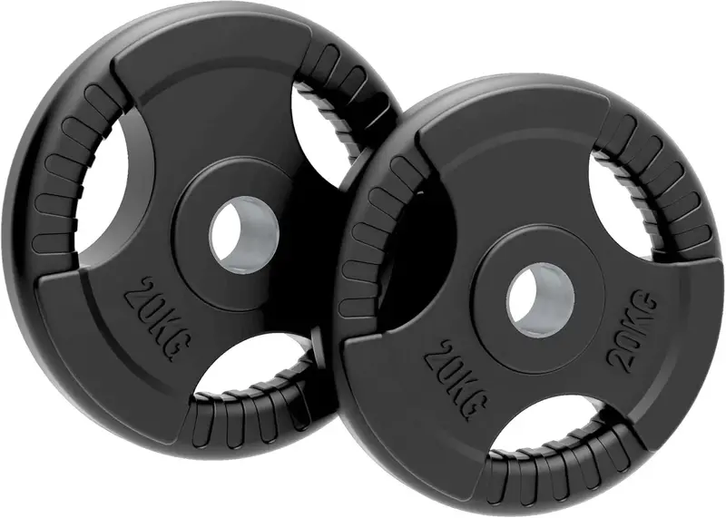 Pair Of 20 Kg Olympic Tri-Grip Rubber Plates – Black 1